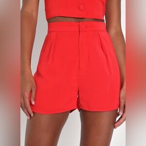 Lulus Dandy Darlin' Red Tailored High-Waisted Shorts XS